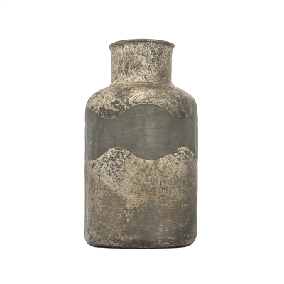 Decorative Glass Bottle Vase Dia 7” - Black & Gray-ST - Black & Gray