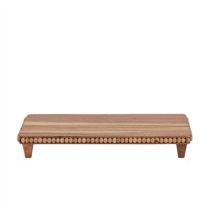 Acacia Wood Beaded Rect Riser - Natural-ST - Natural