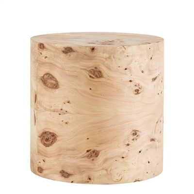 Round Natural Burl Wood Veneer Side Table - Natural-A - Natural