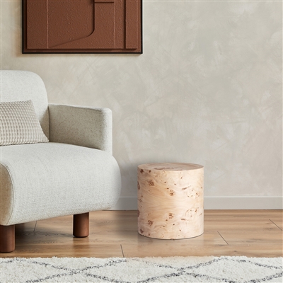 Round Natural Burl Wood Veneer Side Table - Natural-A - Natural - Imagen 5
