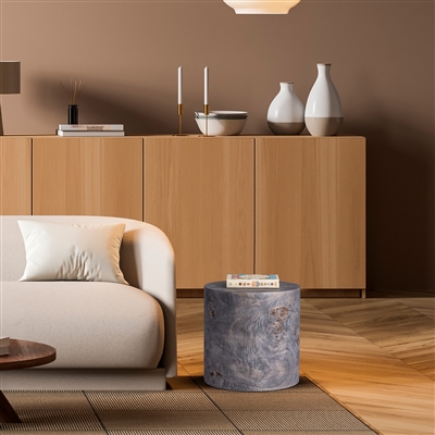 Round Charcoal Finish Veneer Side Table - Charcoal-A - Charcoal - Imagen 5