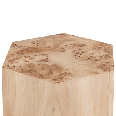Hexagon Natural Burl Wood Veneer Side Table - Natural-A - Natural - Imagen 4