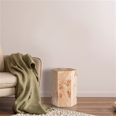 Hexagon Natural Burl Wood Veneer Side Table - Natural-A - Natural - Imagen 6