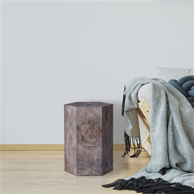 Hexagon Charcoal Finish Veneer Side Table - Charcoal-A - Charcoal - Imagen 6