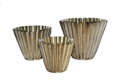 Silver Gold Crackle Finish Planters Set of 3- ST - SILVER GOLD CRACKLE