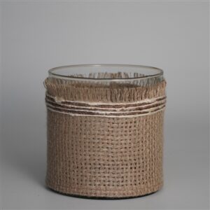 Votive Natural 6"x6" Wrapped in Fabric Weaves- A - NATURAL