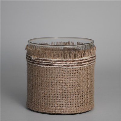Votive Natural 6"x6" Wrapped in Fabric Weaves- A - NATURAL