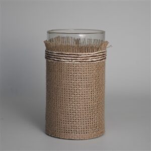 Votive Natural 10"x6" Wrapped in Fabric Weaves- A - NATURAL