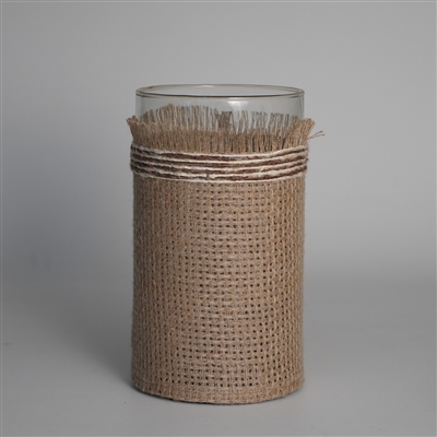 Votive Natural 10"x6" Wrapped in Fabric Weaves- A - NATURAL