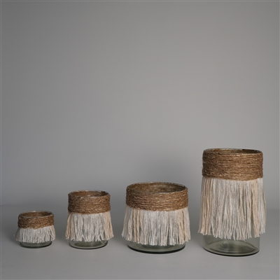 Votive Wrapped in Cream & Natural Fringe 6"x6"- A - CREAM / NATURAL - Imagen 2