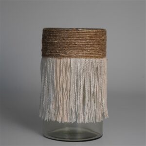 Votive Wrapped in Cream & Natural Fringe 10"x6"- A - CREAM / NATURAL
