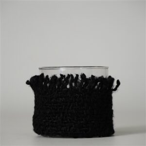 Votive Wrapped in Black Fabric 3"x3"- A - Black