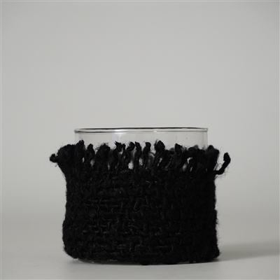 Votive Wrapped in Black Fabric 3"x3"- A - Black
