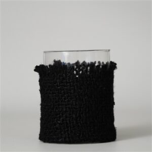 Votive Wrapped in Black Fabric 5"x4" -A - Black