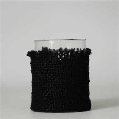 Votive Wrapped in Black Fabric 5"x4" -A - Black
