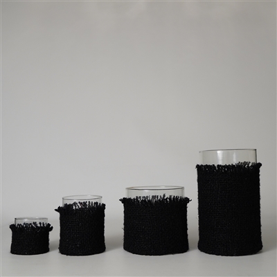 Votive Wrapped in Black Fabric 5"x4" -A - Black - Imagen 2