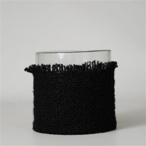 Votive Wrapped in Black Fabric 6"x6"-A - Black