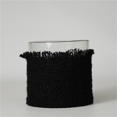 Votive Wrapped in Black Fabric 6"x6"-A - Black