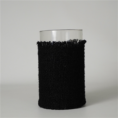 Votive Wrapped in Black Fabric 10"x6"- A - Black