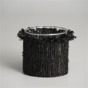Votive Wapped in Dark Gray Fabric 3"x3"- A - GRAY