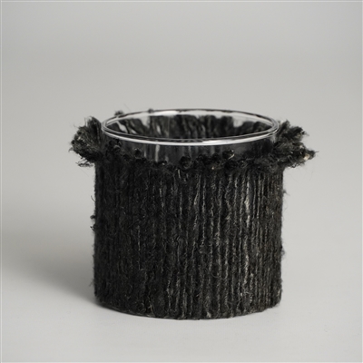 Votive Wapped in Dark Gray Fabric 3"x3"- A - GRAY