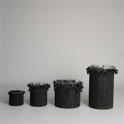 Votive Wapped in Dark Gray Fabric 3"x3"- A - GRAY - Imagen 2