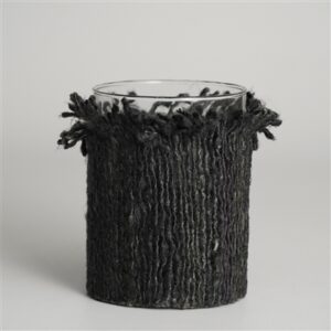 Votive Wapped in Dark Gray Fabric 5"x4"- A - GRAY