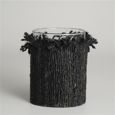 Votive Wapped in Dark Gray Fabric 5"x4"- A - GRAY