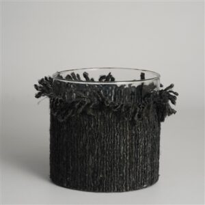 Votive Wapped in Dark Gray Fabric 6"x6"- A - GRAY