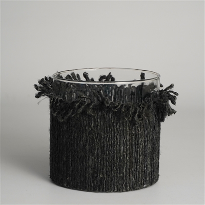 Votive Wapped in Dark Gray Fabric 6"x6"- A - GRAY