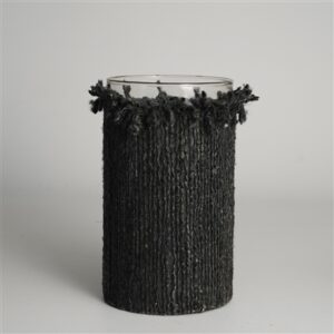 Votive Wapped in Dark Gray Fabric 10"x6"- A - GRAY