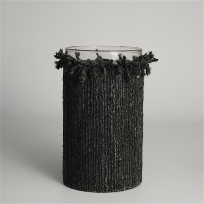 Votive Wapped in Dark Gray Fabric 10"x6"- A - GRAY