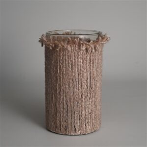 Candle Holder 10"x6" Wrapped in Natural Fabri- A - NATURAL