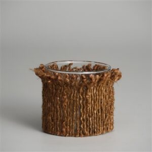 Votive Wapped in Brown Fabric 3"x3"- A - BROWN