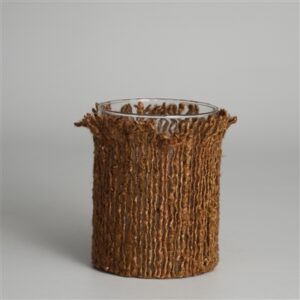 Votive Wapped in Brown Fabric 5"x4"- A - BROWN