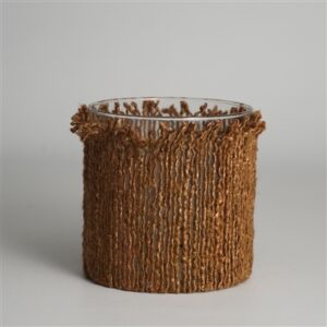 Votive Wapped in Brown Fabric 6"x6"- A - BROWN