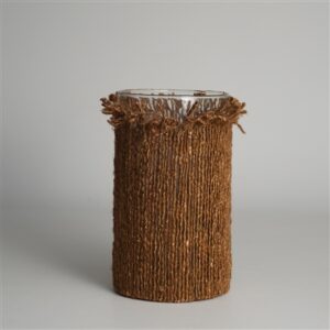 Votive Wapped in Brown Fabric 10"x6"- A - BROWN