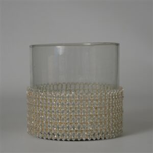 Candle Holder Wrapped in Transparent Fabric 6"x6"- A - TRANSPARENT WHITE