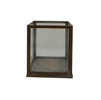 Small Aged Antique Candle Holder Iron & Glass H 7”- ST - AGED ANTIQUE