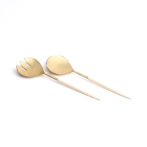 Set of 2 Gold Salad Servers w/ White Resin Handles in Giftbox - Gold & White