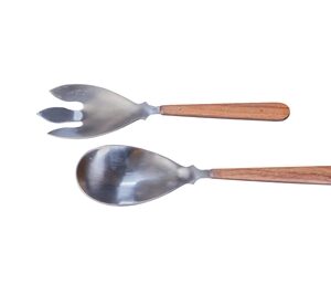 Set of 2 Salad Servers w/ Wood Handles - Silver & Wood
