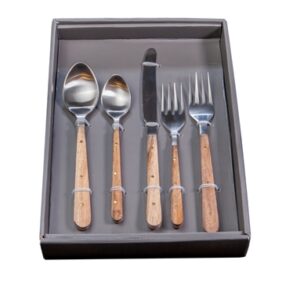 5pc Flatware Place Setting w/ Wood Handles in Giftbox - Silver & Wood