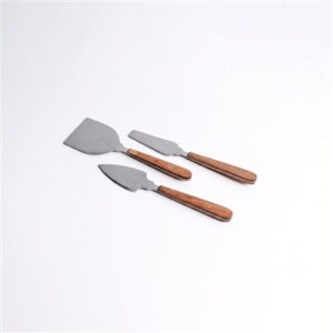 3pc Cheese Knife Set w/ Wood Handles in Giftbox - Silver & Wood