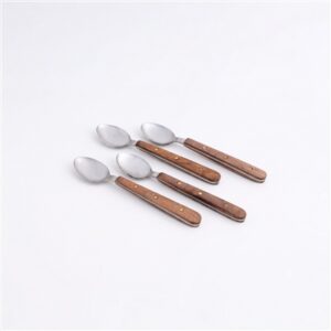 Set of 4 Cocktail Spoons w/ Wood Handles in Giftbox - Silver & Wood