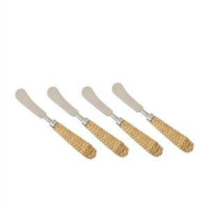 Set of 4 Stainless Steel & Wood Handle Spreaders - Silver & Brown-ST - Silver & Brown