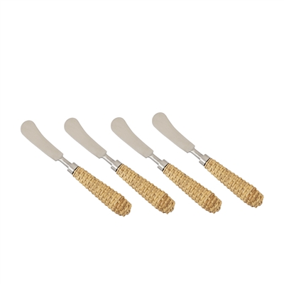 Set of 4 Stainless Steel & Wood Handle Spreaders - Silver & Brown-ST - Silver & Brown