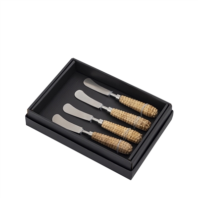 Set of 4 Stainless Steel & Wood Handle Spreaders - Silver & Brown-ST - Silver & Brown - Imagen 3