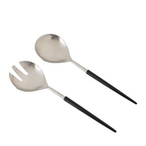 Set of 2 Stainless Steel & Resin Handle Salad Set - Silver & Black-ST - Silver & Black