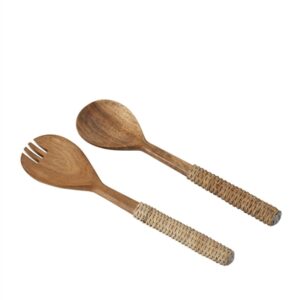 Set of 2 Wooden Salad Set - Brown-ST - Brown