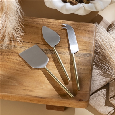 Set of 3 Stainless Steel Cheese Set - Silver & Gold-ST - Silver & Gold - Imagen 2